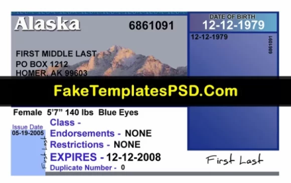 Alaska Drivers License Template PSD