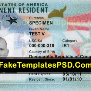 US Permanent Resident Card Template PSD