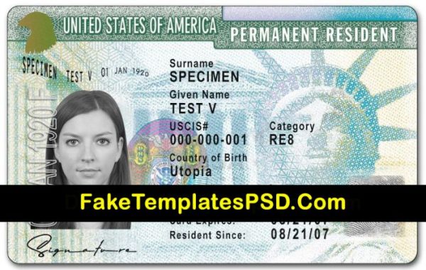 US Green Card Template PSD