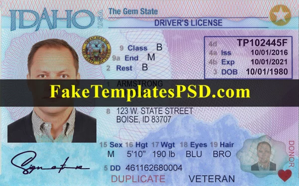 Idaho Driver License Template