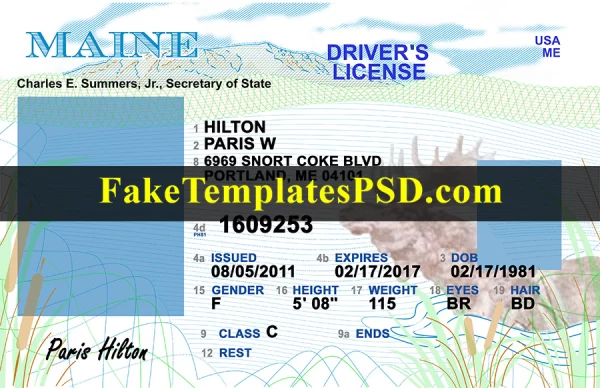 Maine Drivers License Template