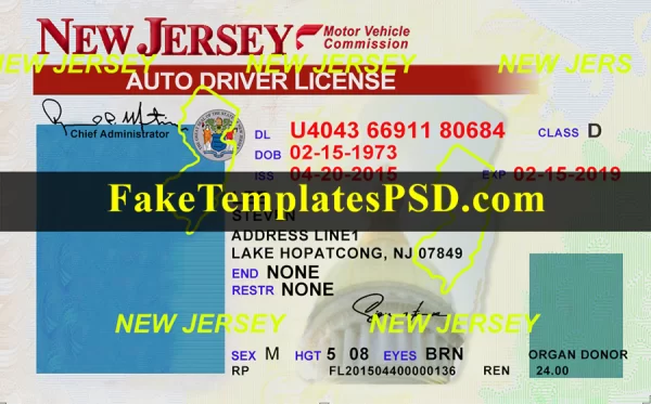 New Jersey Drivers License Template