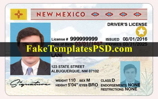 New Mexico Drivers License Template