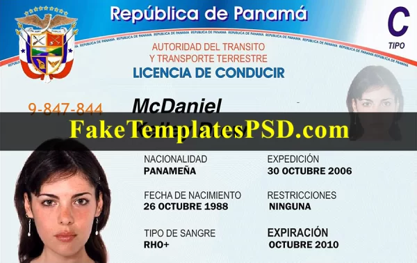 Panama Drivers License Template