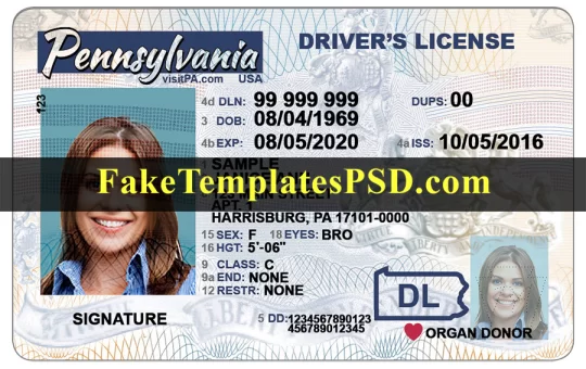 Pennsylvania Drivers License Template