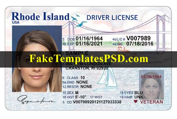 Rhode Island Drivers License Template