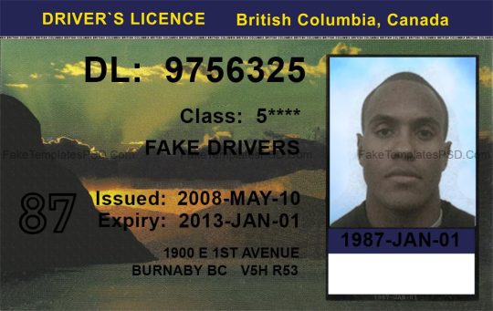 British Columbia Canada Driver License Template