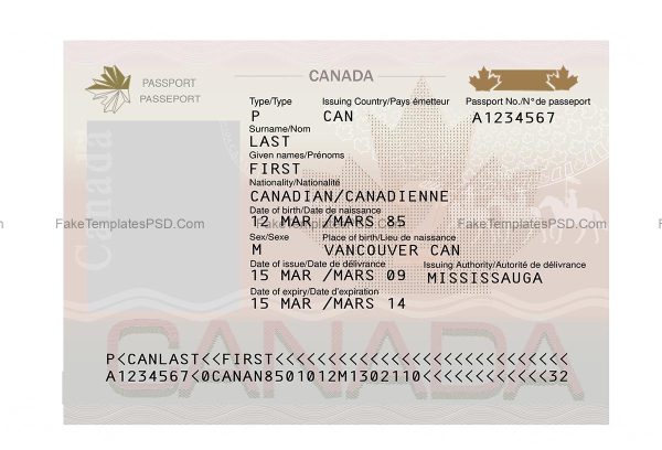 Canadian Passport Template PSD