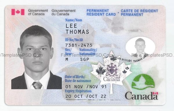 Canada Permanent Resident Card Template